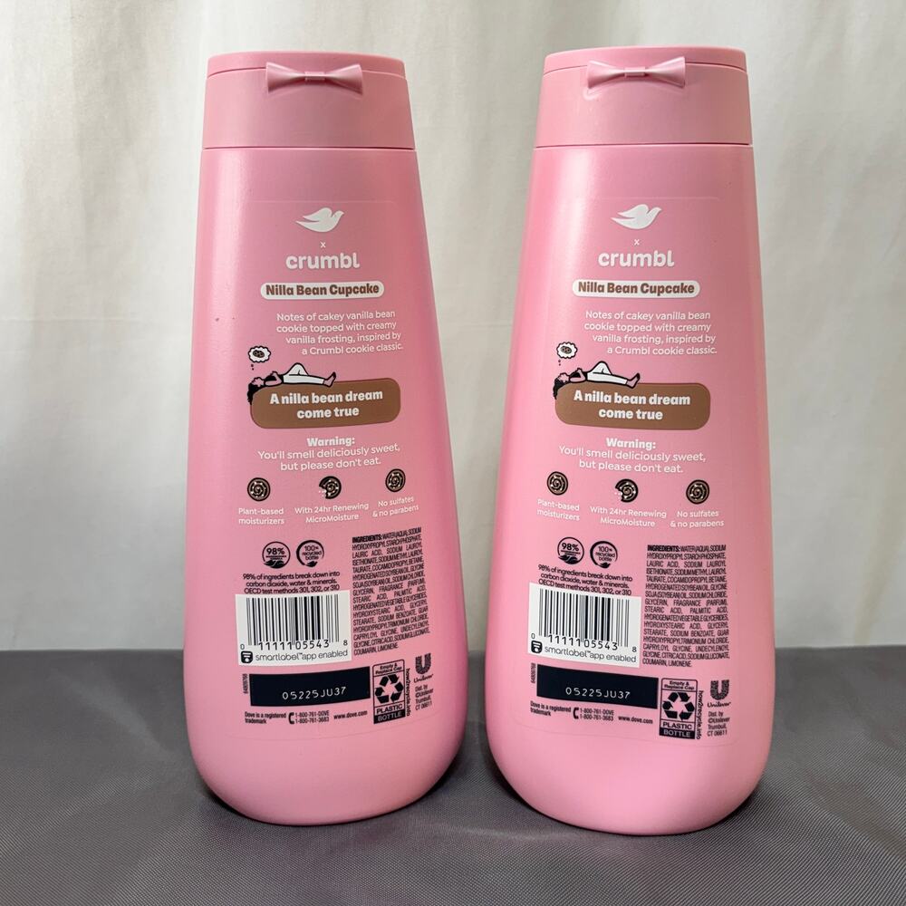 Dove Crumbl Moisturizing Liquid Body Wash Nilla Bean Cupcake 20 Oz Lot of 2 New - Picture 2 of 2